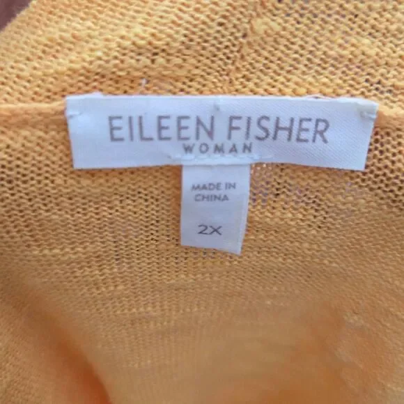 Eileen Fisher Open Front Cardigan Size 2X Linen Cotton Blend Orange Light Weight - Picture 5 of 6